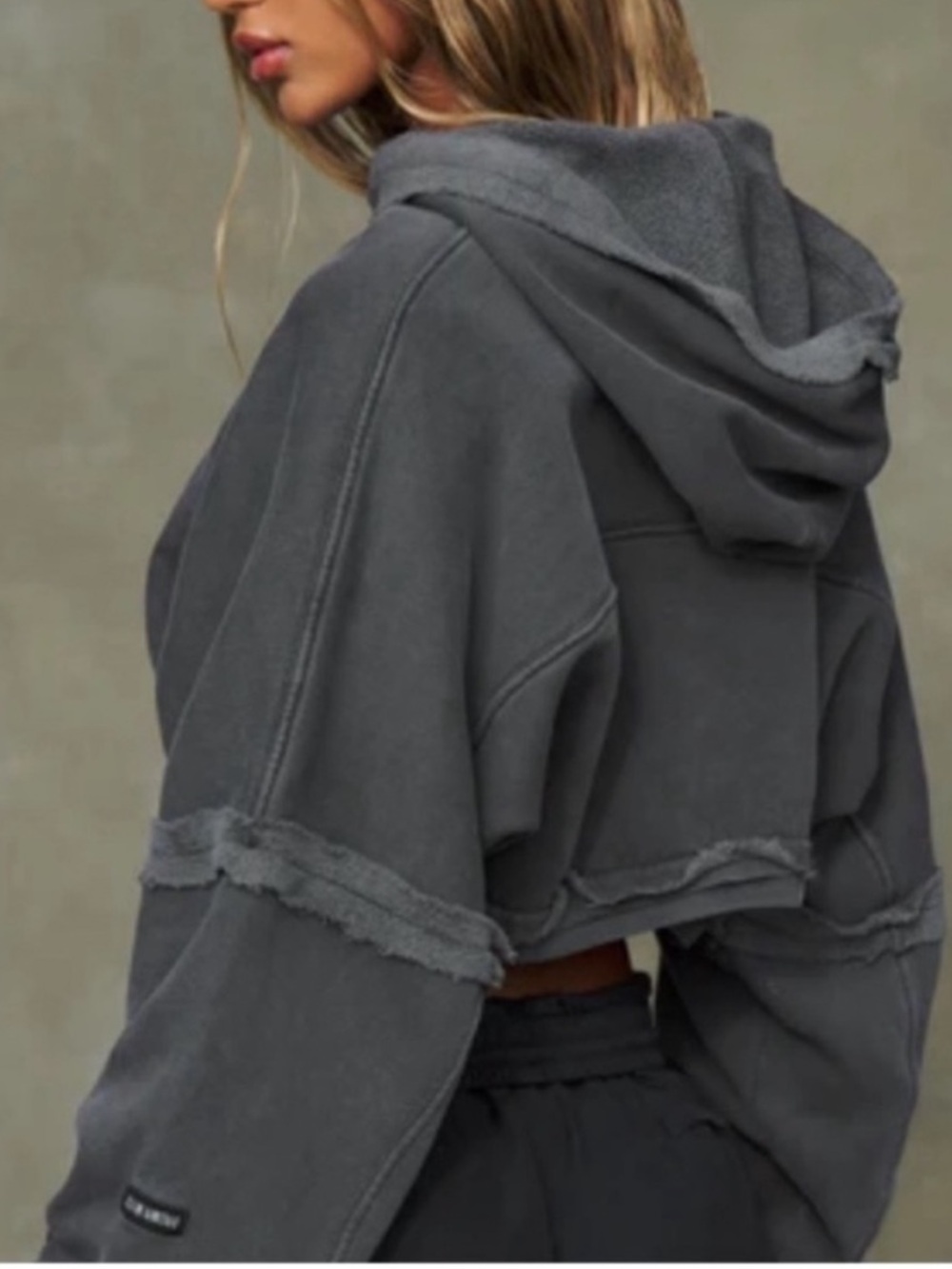 ♡ Joah Brown NWOT Deconstructed Crop Hoodie in Washed Black - Picture 4 of 16
